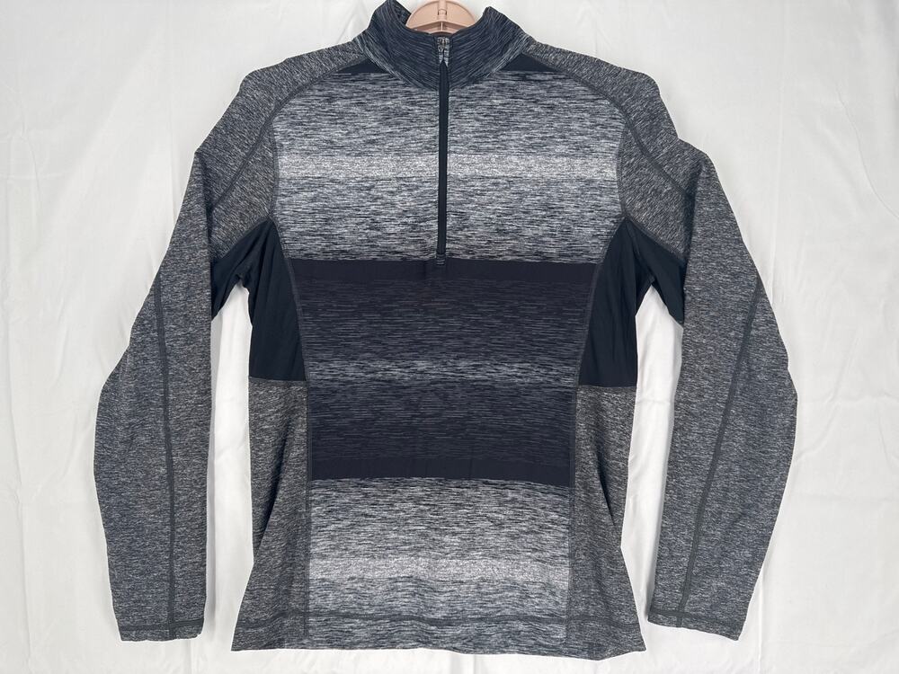 Lululemon Speed 1/2 Zip Universal Stripe Black Soot / Light White / Soot Size L